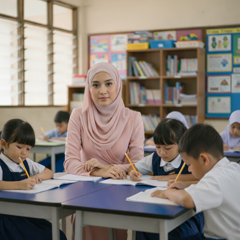 Malaysian students using tablets in classroom